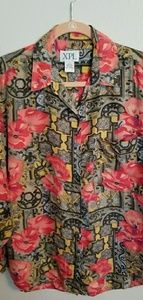 XPL floral womens silk blouse size M (B0026)